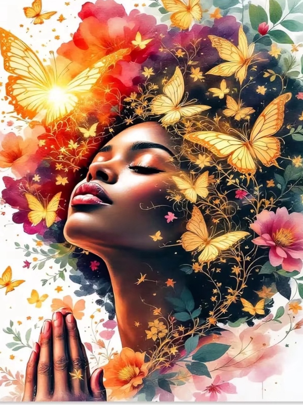 Butterfly Floral Diamond Painting Kit - Vibrant Yellow & Coral Portrait